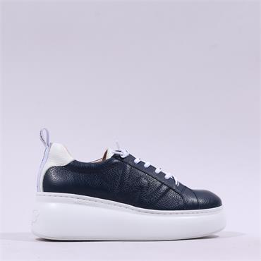 Wonders Curvy Platform Lace Trainer - Navy Leather